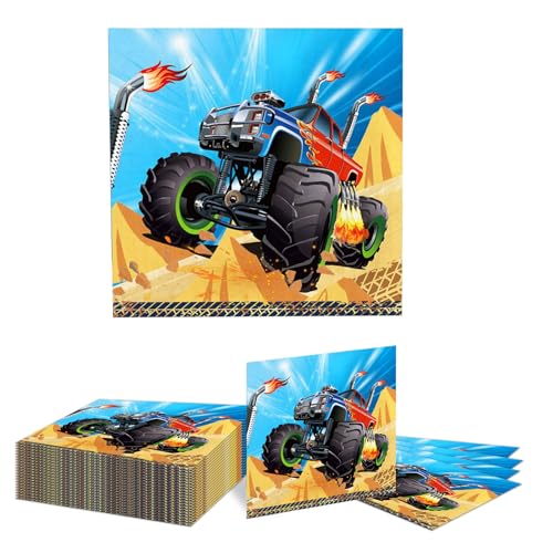 Kotkiddy 20 Stück Monster Truck Dessert Servietten Truck Papier Serviette Monster Jam Rennauto Grave Digger Monster Trucks Tischwaren Geburtstag Baby Dusche Party von Kotkiddy