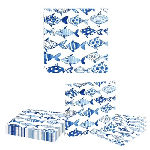 Kotkiddy 20 Stück Ozean Fisch Gästeservietten Blaue Aquarell Fisch Einweg Papier Servietten Verzierungs Abendessen Handtuch Servietten für Sommer Tischdeko von Kotkiddy