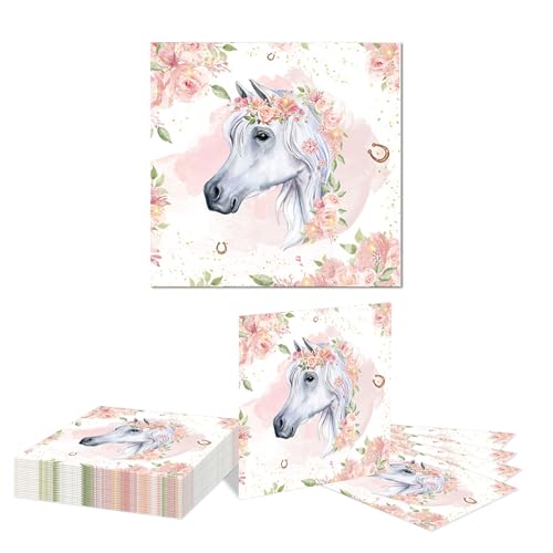 Kotkiddy 20 Stück Pferde Geburtstags Party Zubehör Pferde Party Geschenke enthalten Party Teller und Servietten Cowgirl Wild Pferde Party Geburtstags Tischgeschirr Dekorationen von Kotkiddy
