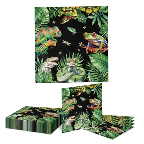 Kotkiddy 20 Stück Reptilien Schlange Party Teller Servietten Echse Geburtstags Party Zubehör Einweg Papier Dschungel Krokodil Wildtiere Thema Tischdeko Geschenke von Kotkiddy