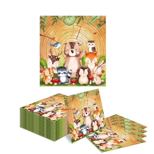 Kotkiddy 20 Stück Servietten Kindergeburtstag,Waldtiere Servietten Geburtstag Tischdeko, Waldtiere Party Einweg Servietten,Dschungel Servietten Happy Birthday von Kotkiddy
