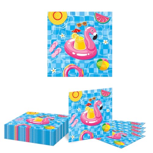 Kotkiddy 20 Stück Sommer Papier Servietten Schwimmbad Party Einweg Saugfähig Handtücher Strand Pool Cocktail Gästeservietten für Baby Dusche Geburtstagsparty von Kotkiddy