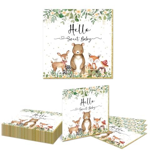 Kotkiddy 20 Stück Wald Baby Dusche Servietten, Waldtier Dekorative Papier Servietten Oh Baby Einweg Mittagessen Abendessen Servietten Wald Baby Dusche Dekorationen von Kotkiddy