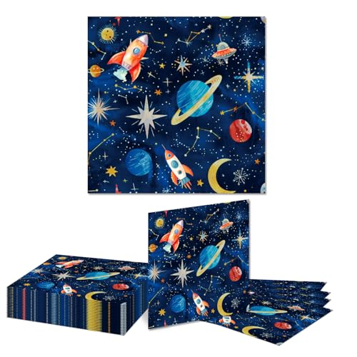 Kotkiddy 20 Stück Weltraum Planet Party Servietten Sonnensystem Galaxie Papier Servietten Weltraum Thema Party Servietten Astronaut Abendessen Papier Serviette Rakete von Kotkiddy