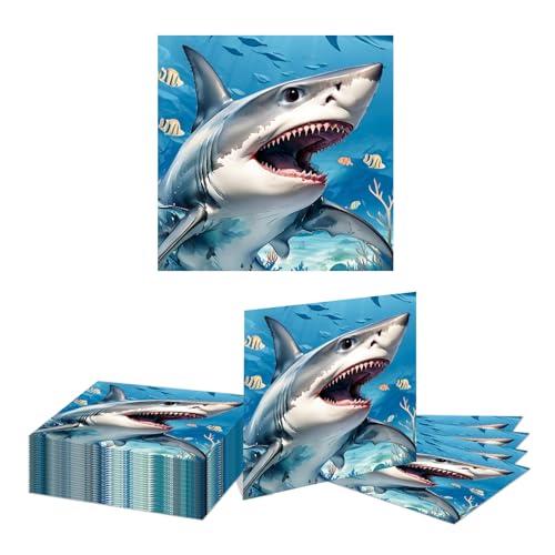 Kotkiddy 24 Stück Shark Papier Servietten Ozean Thema Party Servietten Cocktail Getränke Servietten für Geburtstag Unter dem Meer Party Artikel von Kotkiddy