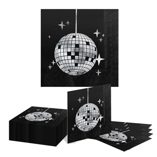 Kotkiddy 40 Stück Disko Party Cocktail Servietten, modisch, Einmalig, 70er 80er 90er Party Artikel, Disko Cocktail Servietten (Schwarz) von Kotkiddy