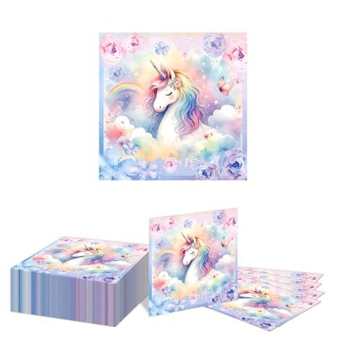 Kotkiddy 40 Stück Einhorn Papier Servietten Einhorn Party Servietten Regenbogen Einhorn Papier Servietten Einhorn Dekorative Abendessen Papier Servietten 33 * 33cm(A) von Kotkiddy
