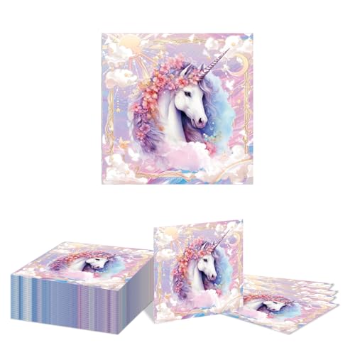 Kotkiddy 40 Stück Einhorn Papier Servietten Einhorn Party Servietten Regenbogen Einhorn Papier Servietten Einhorn Dekorative Abendessen Papier Servietten 33 * 33cm(B) von Kotkiddy