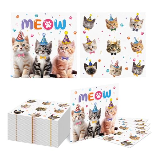 Kotkiddy 40 Stück Katzen Party Artikel Katzen Kätzchen Papier Teller und Servietten Party Tischwaren für Kinder Miau Katzen Geburtstags Baby Dusche Dekorationen von Kotkiddy