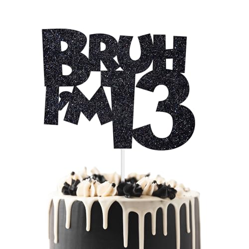 Kotkiddy "Bruh I'm 13" Kuchendekoration, Frohes 13. Geburtstags Party Dekorationen Zubehör für Kinder Jungen, Schwarzer Glitzer Kotkiddy "Bruh I'm 13" Kuchendekoration, Frohes 13. Geburtstags Party Dekorationen Zubehör für Kinder Jungen, Schwarzer Glitzer von Kotkiddy