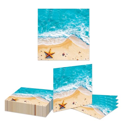 Kotkiddy Nautische Strand Servietten, 24 Stück Sommer Strand Party Servietten Tropische Ozean Dessert Servietten Strand Thema Geburtstags Party Servietten für Sommer Ferien Party Artikel von Kotkiddy