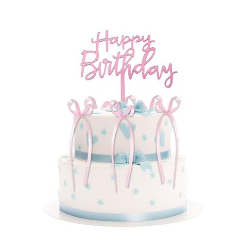 Kotkiddy Schleife Kuchenverzierer Band Kuchenverzierer mit Happy Birthday Schild Coquette Themen Party Vintage Kuchenverzierer für Herz Kuchen Vintage Kuchen (Pink) von Kotkiddy