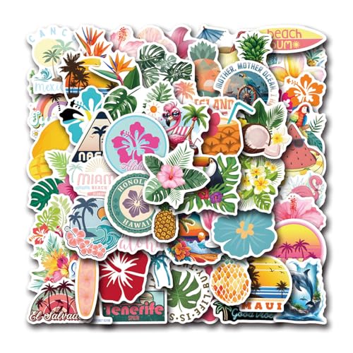 Kotkiddy Tropische Sticker, 110 Stück, Strand Insel Leben Sticker, Vinyl Aufkleber, Geschenk und Party Sticker für Hydro Flasche, Planer, Skateboard, Sticker für Kinder von Kotkiddy