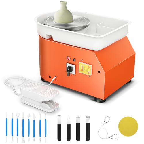 Kotsy Elektrische Töpferscheibe Maschine, 25cm 350W Formmaschine Ton Werkzeug mit Fußpedale Keramikformmaschine Tonformwerkzeug für Erwachsene,DIY,Töpferanfänger,Töpferstudio (Orange) von Kotsy