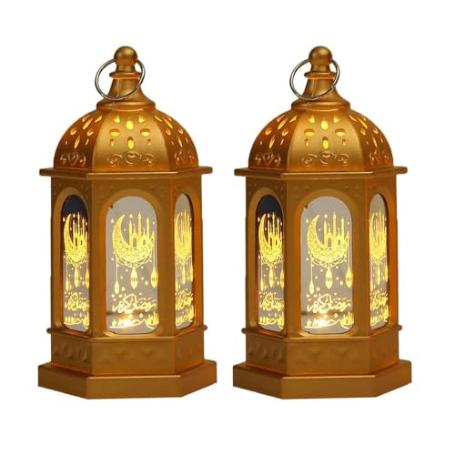 13 * 7cm Ramadan Deko Lampe, Eid Mubarak Mond Stern Schloss Laterne, mit Warmweiß LED Licht, Vintage Ramadan Licht Dekoration, Ramadan Tischdeko für Muslimische Festival Dekorative (C, 2 Stück) von Kouamor