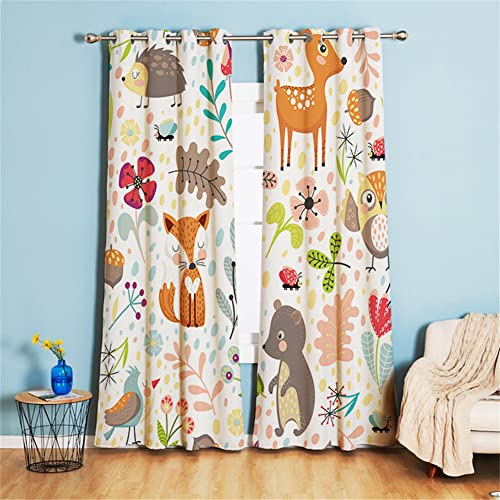 Koudi Blickdichte Vorhänge Kinderzimmer Tiere Eule Blumen Muster Gardinen mit Ösen für Mädchenzimmer, Kinderzimmer, Babyzimmer 160 × 132cm (H × B) von Koudi