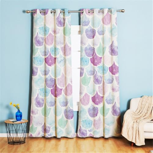Koudi Bunt Mädchen Vorhänge Regenbogen-Nixe Schwanz Ösen Gardinen mit Blickdichte Vorhang Kälteschutz Fischschuppen Kinderzimmer Schlafzimmer Verdunkelung Fenster, 2 Stück, 160 x 107 cm (H x B) von Koudi