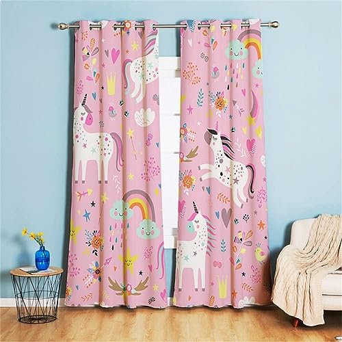 Koudi Kinder Rosa Vorhänge Einhorn Sterne Gardinen mit Ösen für Mädchenzimmer, Kinderzimmer, Babyzimmer 160 × 107cm (H × B) von Koudi