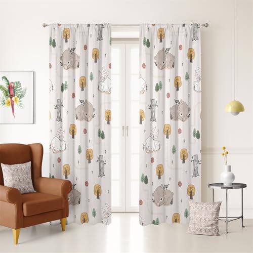 Koudi Kinder Vorhänge Blickdichte Tier-Muster Verdunkelungsvorhang Pflanze Wald Vorhänge Gardinen für Schlafzimmer Wohnzimmer, 2 Stück, 160 x 107cm (H x B) von Koudi