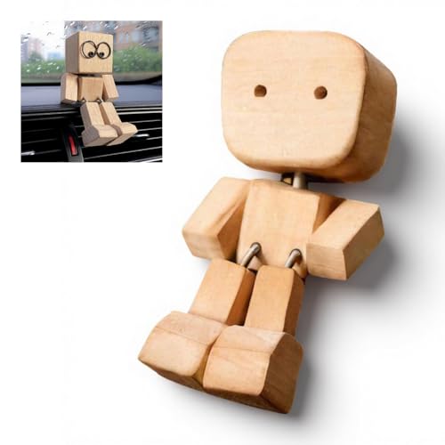 Shaking Wooden Man Figurine, Handgemachte Holzfigur mit Wippenden Beinen, Lustige Bobblehead Puppe, Schreibtisch Spielzeug, Auto Armaturenbrett Dekoration, Geschenkidee für Zuhause & Büro (Braun) von Kouipoie