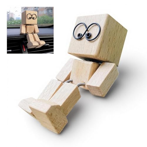 Shaking Wooden Man Figurine, Handgemachte Holzfigur mit Wippenden Beinen, Lustige Bobblehead Puppe, Schreibtisch Spielzeug, Auto Armaturenbrett Dekoration, Geschenkidee für Zuhause & Büro (Weiß) von Kouipoie