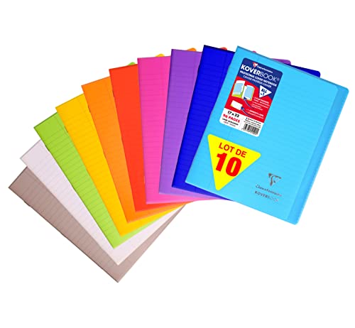 Clairefontaine 951501C- Packung mit 10 Heften Koverbook, 17x22 cm, 48 Blatt, liniert mit Rand, 90g, farbig sortiert, 1 Pack von Clairefontaine