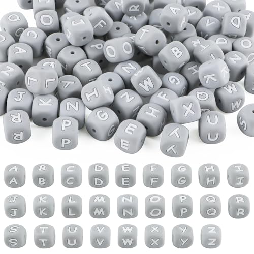 Kovict Buchstabenperlen aus Silikon für Schlüsselanhänger, quadratische Buchstabenperlen für Armbänder, Halsketten, Stifte, DIY-Dekoration, 12 mm, 78 Stück von Kovict