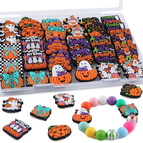 Kovict Halloween-Perlen für Stifte, Halloween-Silikonperlen für Schlüsselanhänger, Muster, Fokus für Halskette, Armband, Perlenstift, 30 Stück von Kovict