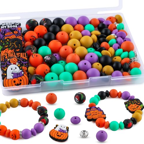 Kovict Silikon-Perlen für Schlüsselanhänger, Armbänder, 12 mm, 15 mm, Orange, Geister-Design, Abstandshalter für Stifte, 100 Stück Kovict Silikon-Perlen für Schlüsselanhänger, Armbänder, 12 mm, 15 mm, Orange, Geister-Design, Abstandshalter für Stifte, 100 Stück von Kovict