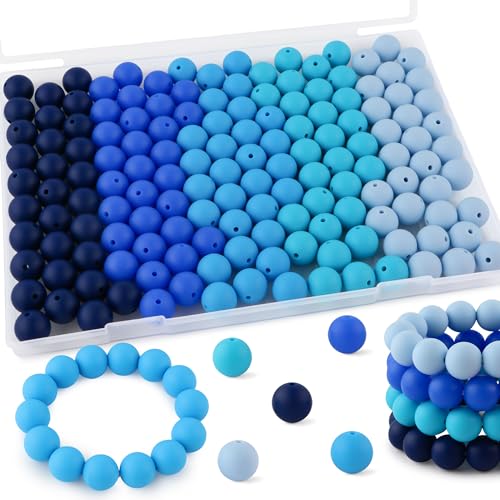 Kovict Silikonperlen, 12 mm, für Schlüsselanhänger-Stifte und Armbänder, Blau, 160 Stück von Kovict