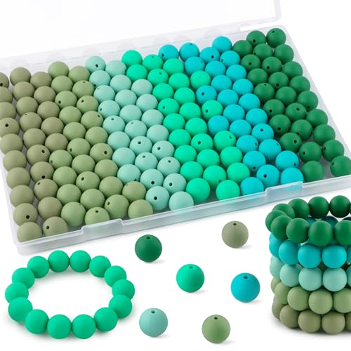 Kovict Silikonperlen, 12 mm, gemischte Farben, 12 mm, für Schlüsselanhänger-Stifte und Armbänder, Grün, 160 Stück von Kovict