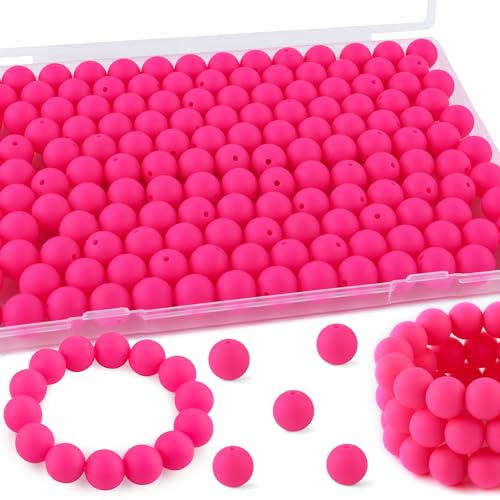 Kovict Silikonperlen, 15 mm, für Schlüsselanhänger, Stifte, Armbänder, Halsketten, Bastelarbeiten (Hot Pink), 145 Stück von Kovict