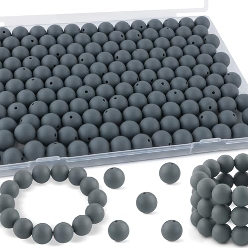 Kovict Silikonperlen, 15 mm, für Schlüsselanhänger, Stifte, Armbänder, Halsketten, Bastelarbeiten (dunkelgrau), 145 Stück von Kovict