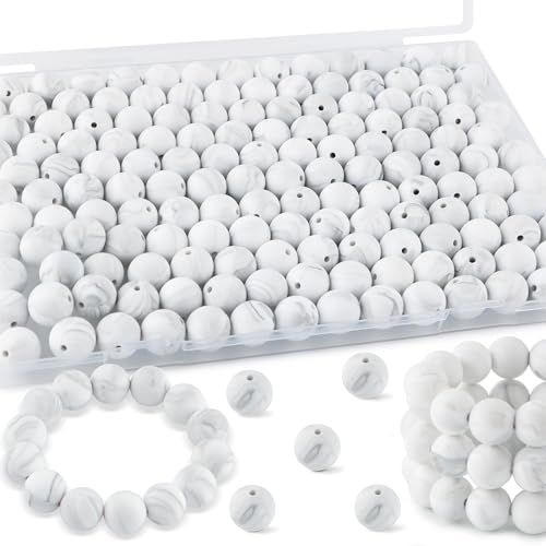 Kovict 145 Stück Silikonperlen, 15 mm Silikonperlen für Schlüsselanhänger, Stifte, Armbänder, Halsketten, DIY Handwerk (Marmorweiß) Kovict 145 Stück Silikonperlen, 15 mm Silikonperlen für Schlüsselanhänger, Stifte, Armbänder, Halsketten, DIY Handwerk (Marmorweiß) von Kovict