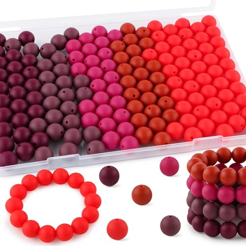 Kovict Silikonperlen, 150 Stück, 15 mm, gemischte Farben, 15 mm, für Schlüsselanhänger, Stifte und Armbänder, Rot von Kovict