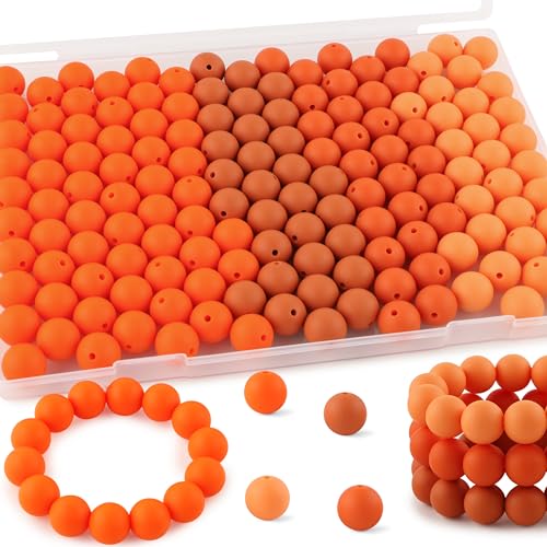 Kovict Silikonperlen, 150 Stück, 15 mm, gemischte Farben, 15 mm, für Schlüsselanhänger-Stifte und Armbänder, Orange von Kovict