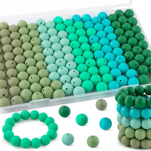 Kovict Silikonperlen, 150 Stück, 15 mm, gemischte Farben, 15 mm, für Schlüsselanhänger, Stifte und Armbänder (grün) von Kovict