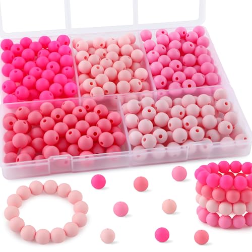 Kovict Silikonperlen, 9 mm, gemischte Farben, 9 mm, für Schlüsselanhänger, Stifte und Armbänder, 300 Stück (Rosa) von Kovict