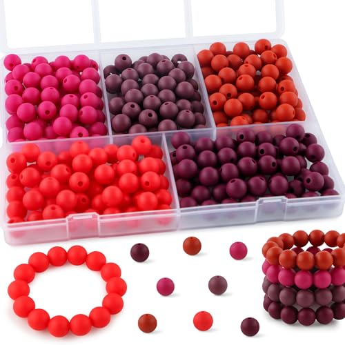 Kovict Silikonperlen, 9 mm, gemischte Farben, 9 mm, für Schlüsselanhänger, Stifte und Armbänder, Rot, 300 Stück von Kovict