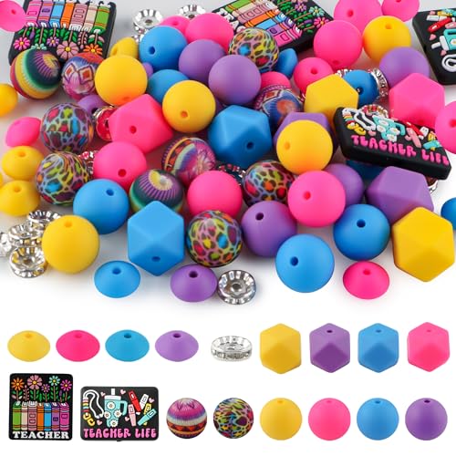 Kovict Silikonperlen für Schlüsselanhänger, 10 mm, Rondelle, Strass, Abstandshalter, Druck, Sechseck, rund, Lila, Gelb, Blau, Rosa, 82 Stück Kovict Silikonperlen für Schlüsselanhänger, 10 mm, Rondelle, Strass, Abstandshalter, Druck, Sechseck, rund, Lila, Gelb, Blau, Rosa, 82 Stück von Kovict