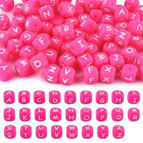 Kovict Silikonperlen für Schlüsselanhänger, quadratisch, für Armbänder, Halsketten, Stifte, DIY-Dekoration, 12 mm, Hot Pink, 78 Stück von Kovict