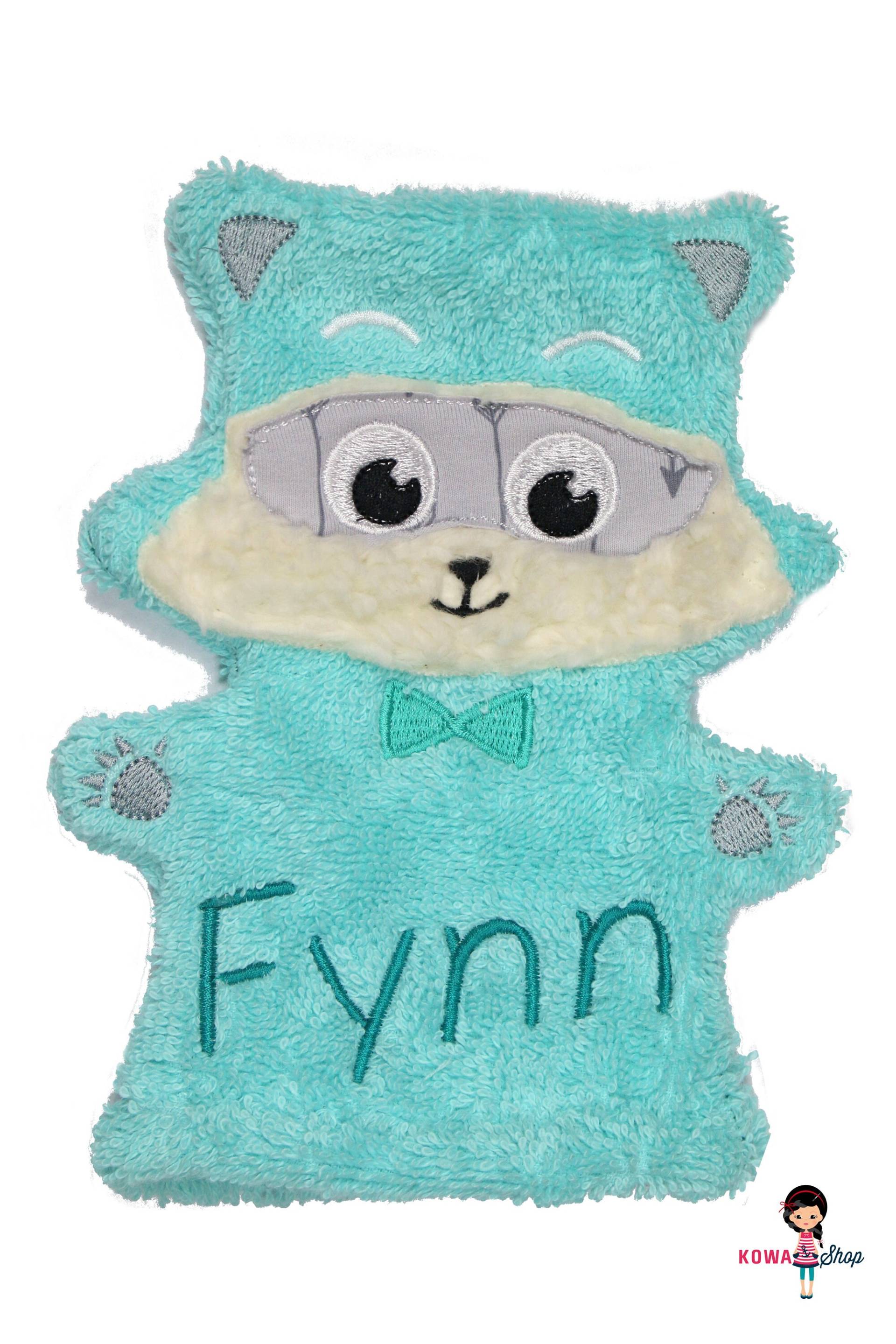 Waschhandschuh Mit Namen Waschbär Ocean Blue Waschhandschuh Mit Namen Waschbär Ocean Blue von KowaShopHandgemacht