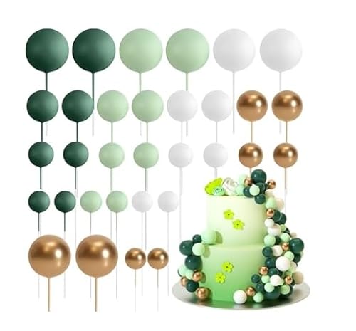 Tortendeko Kugel, 32 PCS Mini-Ballons Tortenaufleger, Kugeln Cake Topper für Hochzeit Party Babyparty Geburtstag Torte Dekorieren Dunkelgrün Hellgrün Weiß Gold Tortendeko Kugel, 32 PCS Mini-Ballons Tortenaufleger, Kugeln Cake Topper für Hochzeit Party Babyparty Geburtstag Torte Dekorieren Dunkelgrün Hellgrün Weiß Gold von Kozdtiz