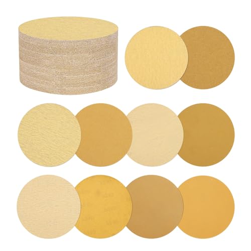 Kozelo 100 Stück Schleifscheiben 152 mm 40/60/80/100/120/150/180/240/320/400 Körnung Haken Und Schlaufe Orbital Schleifpapier Geeignet Für Trockenbau Schleifer Holz Metall Möbel Gelb von Kozelo