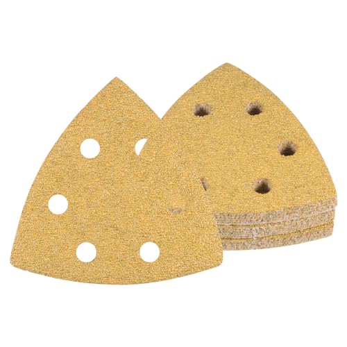 Kozelo 16 Stück Mausschleifer Detail Schleifpapier - [40 Körnung, 3,7" x 3,7" x 3,7"] Dreieckige Klettverschluss Schleifpads für Holzmöbel Polieren | 6 Löcher, Aluminiumoxid von Kozelo