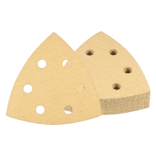 Kozelo 20 Stück Mausschleifer Detail Schleifpapier - [60 Körnung, 3,7" x 3,7" x 3,7"] Dreieckige Klettverschluss Schleifpads für Holzmöbel Polieren | 6 Löcher, Aluminiumoxid von Kozelo