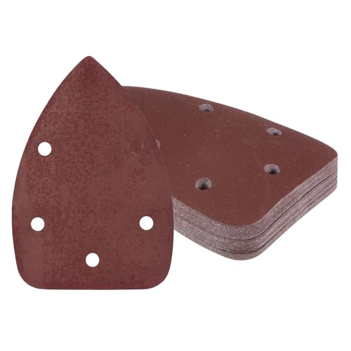 Kozelo 25 Stück Mausschleifer Detail Schleifpapier - [600 Körnung, 3,5" x 5,5"] Dreieckige Klettverschluss-Schleifpads für Holzmöbel-Polierarbeiten | 5 Löcher, Aluminiumoxid von Kozelo