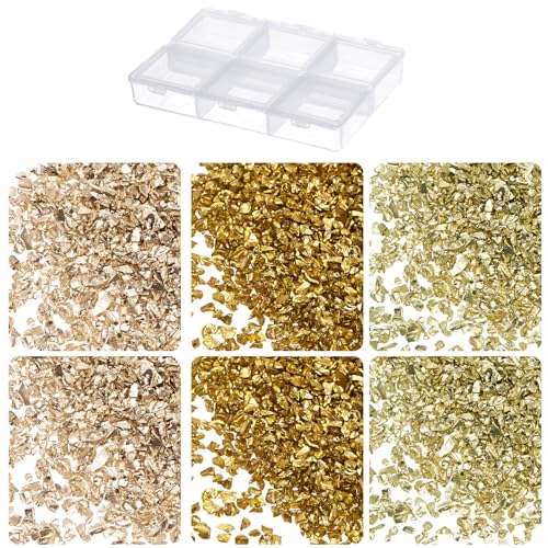 Kozelo 3 Farben Zerkleinerte Glasstücke - [1-3mm x 33g] Unregelmäßige metallische Glasgoldtöne für DIY-Dekoration, elektroplattierte Oberfläche von Kozelo