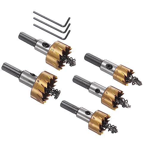 Kozelo 5 Stück Lochsägen-Set - [16mm 20mm 22mm 25mm 32mm] HSS (Hochgeschwindigkeitsstahl) Bohrer Lochsäge Set für Metall Holz Kunststoff, Titanbeschichtet, Dreieckiger Schaft von Kozelo