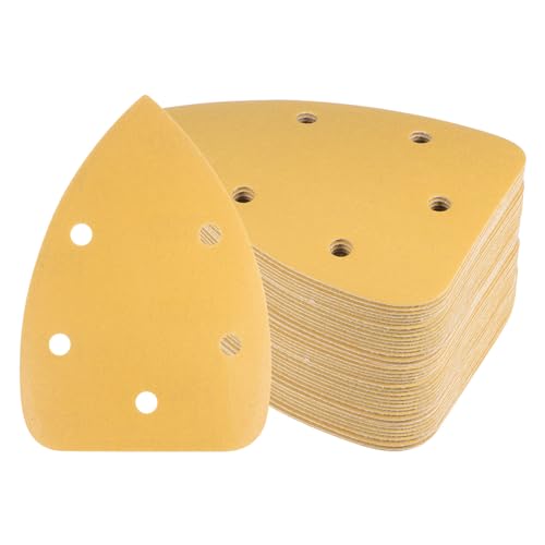 Kozelo 50 Stück Mausschleifer Detail Schleifpapier - [320 Körnung, 3,5" x 5,5"] Dreieckige Klettverschluss-Schleifpads für die Möbelpolitur | 5 Löcher, Aluminiumoxid von Kozelo